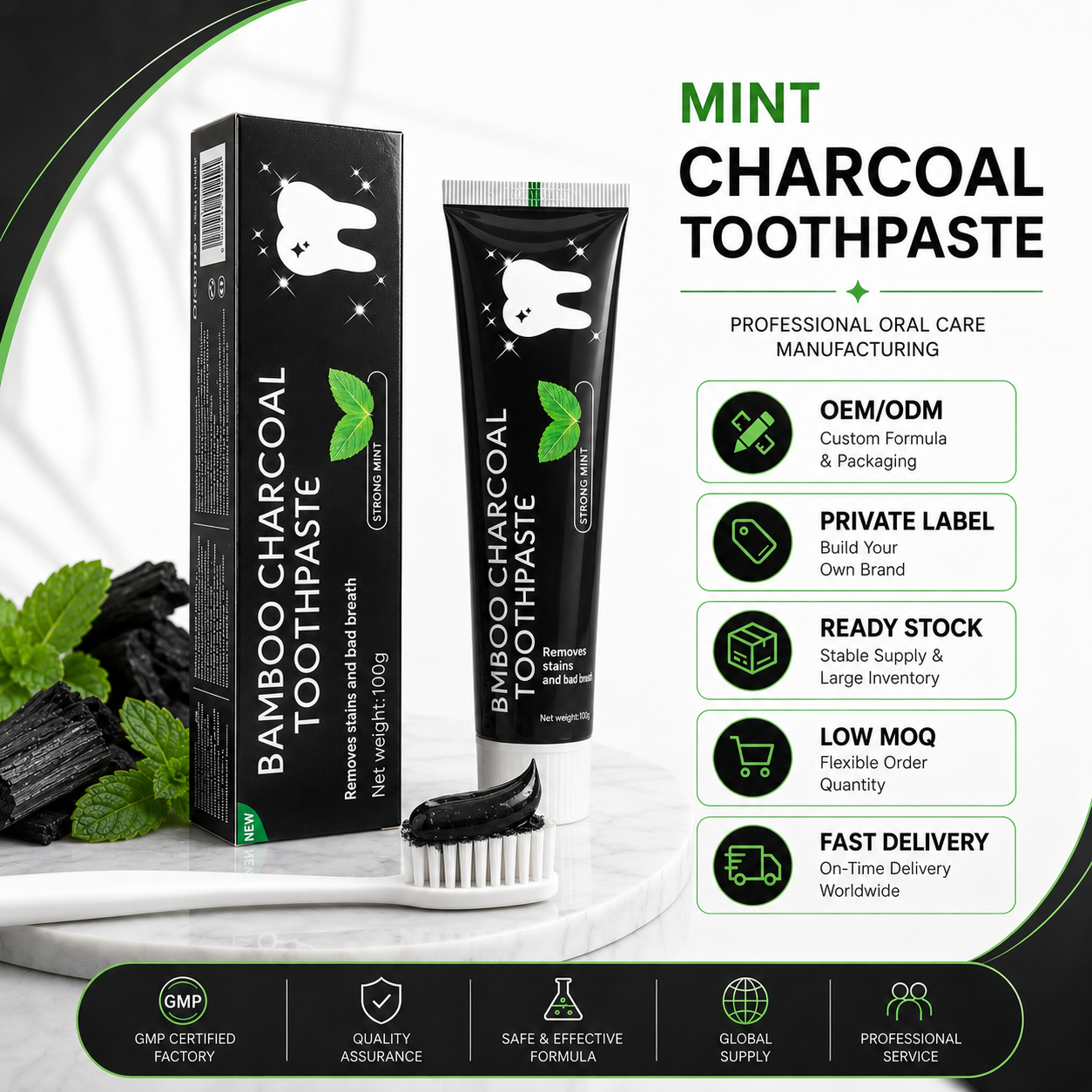 Factory Wholesale Remove Stains Reduce Tartar Fresh Breath 100g Natural Organic Bamboo Charcoal Whitening Toothpaste
