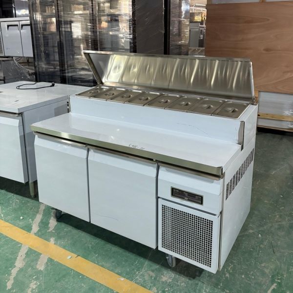 Stainless Steel Kitchen Two Doors Pizza Prep Station Commercial Single Temperature