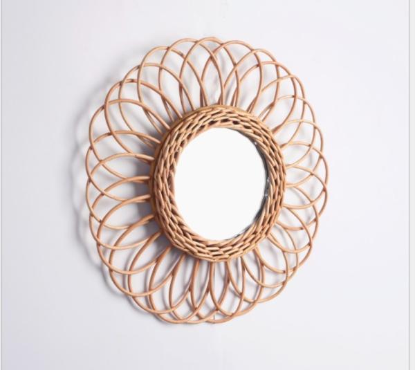 Handmade Craft Design Home Modern Lovely Woven Framed Wall Wood Wicker Willow Rattan Mirror Home Decorations