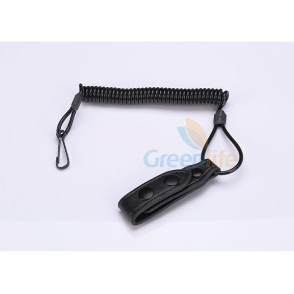 Flexible Black Tactical Pistol Lanyard Adjustable With Leather Belt Loop
