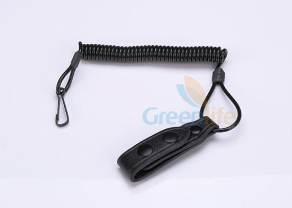 Flexible Black Tactical Pistol Lanyard Adjustable With Leather Belt Loop