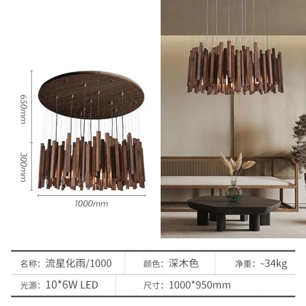 Dining Living Room Farmhouse Kitchen Table Solid Wood Led Pendant Chandelier Lamp Retro Wooden Hanging Chandelier (WH-VP-320)