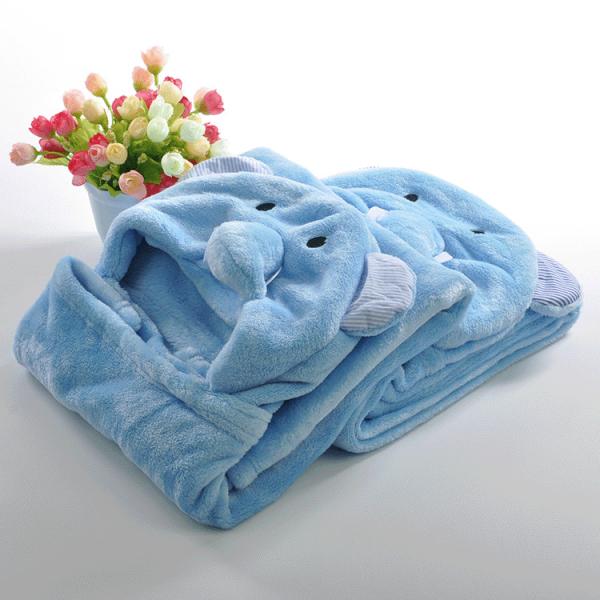 Blue Elephant Head Wrap Throw Blanket Cozy TV Hoodie Blanket For Baby