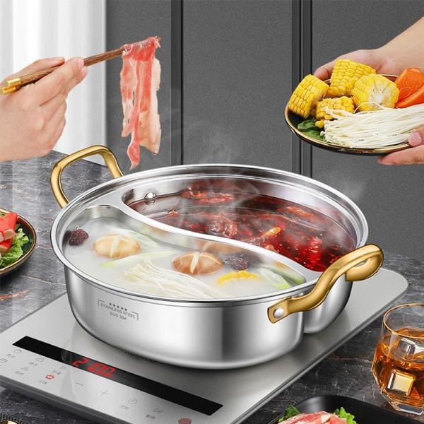 New Arrival 28cm Hot Pot Multi-user Hotpot Induction Soup Pot 304 Stainless Steel Shabu Pots For Cooking
