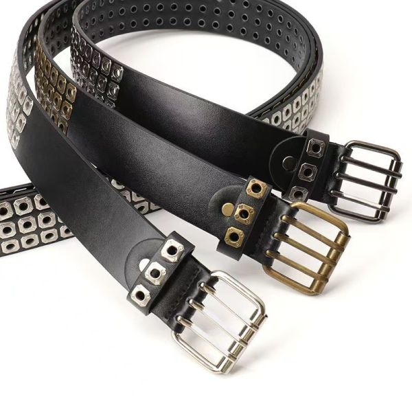 Unisex European and American style belt, trendy dark hollow rivet punk belt, versatile jeans belt