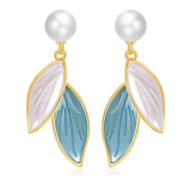 Fashion Maple Leaf Pearl Earring 14K Gold Plated Flower Studs 925 Silver Needle Hypoallergenic Butterfly Earrings