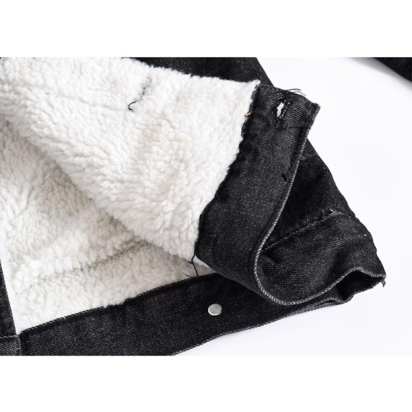 Men's Velvet Hoodie Denim Coat Winter Plus Size Black Slim Fit Thick Lambskin Wool Jacket