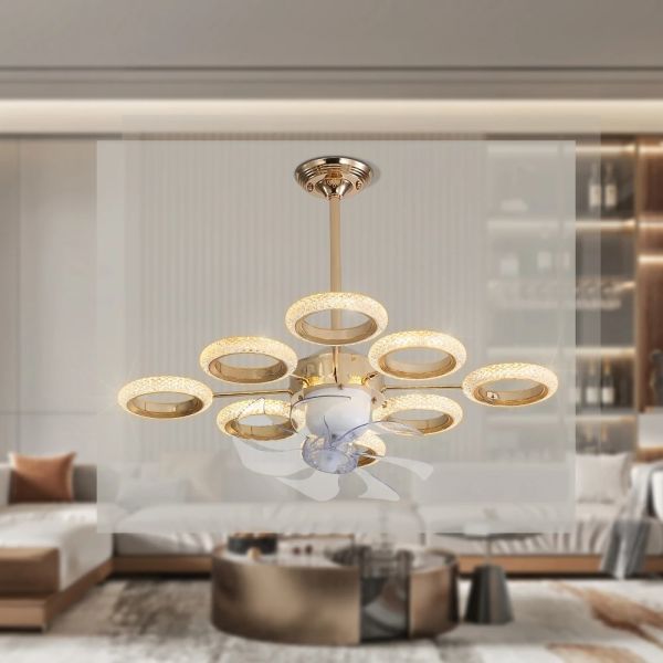 Dimmable Luxury Dinning Room LIving Room Chandelier Fan Crystal Led Ceiling Fan Lamp with Light (WH-CLL-67)