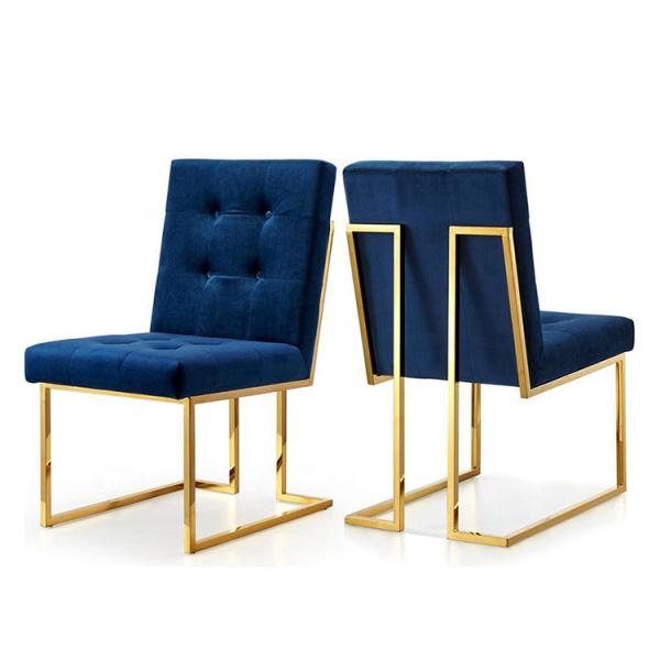 Modern Style Button Tufted Chair , Black Velvet Dining Chair With Gold Legs