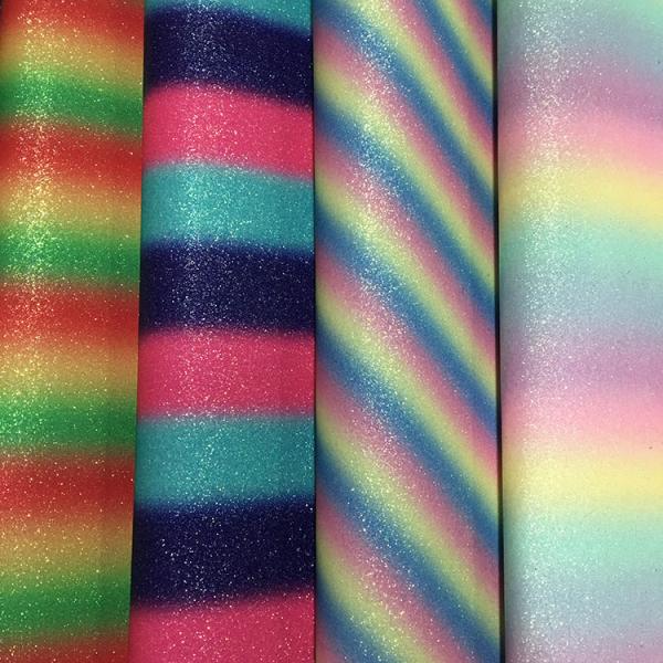 Rainbow Printed Faux Leather Fabric Colorful Artifical Type Woven Backing