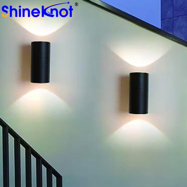 2*10W Gu10 Aluminum Round Double Head Outdoor Aluminum Wall Lamp 2- 30000 Working Lifetime