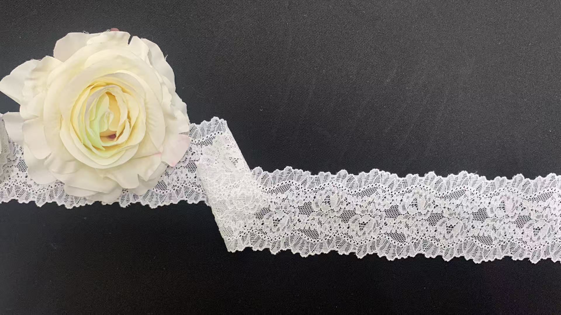 High Quality Elastic French Lace Ribbon Breathable Tulle Floral Border Nylon/Spandex 6cm Width Knitted Apparel Garment