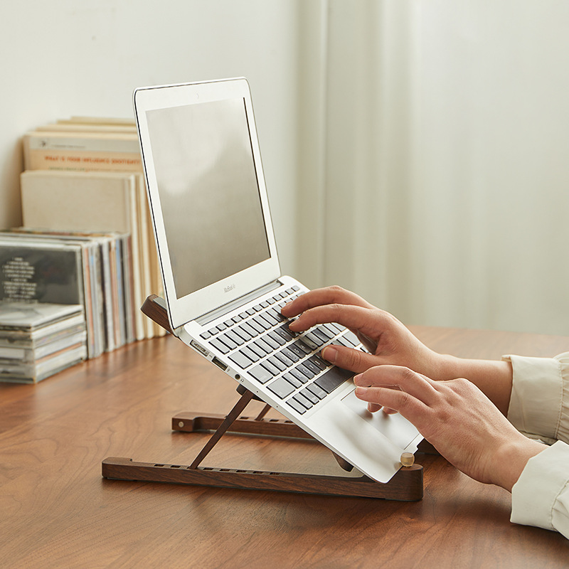 Laptop Stand Solid Wood Bracket Desktop Raise Radiator Folding Portable Tablet Bracket for Office Computer Mobile Phone