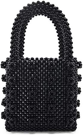 MIUCO WOMENS BEADED HANDBAGS HANDMADE WEAVE CRYSTAL PEARL TOTE BAGS