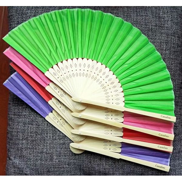 Customized Logo Bamboo Silk Hand Fans Wedding Favor Fan With Gift Box