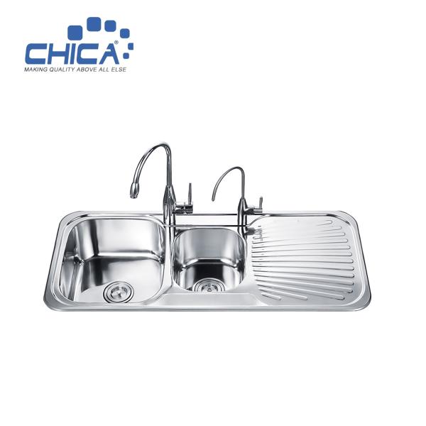 Silver-white Color Double Bowl Kitchen Sink SUS304 Stainless Steel Kitchen Sink Press Kitchen Sink For Hotel
