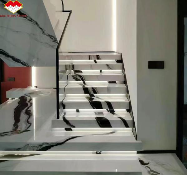 Bookmatched Panda White Marble Stair for Modern Interior Design in Professional Hotel