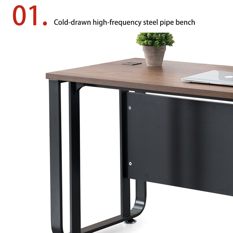 Two person office desk with steel leg storage side cabinet, staff desk made of melamine board material