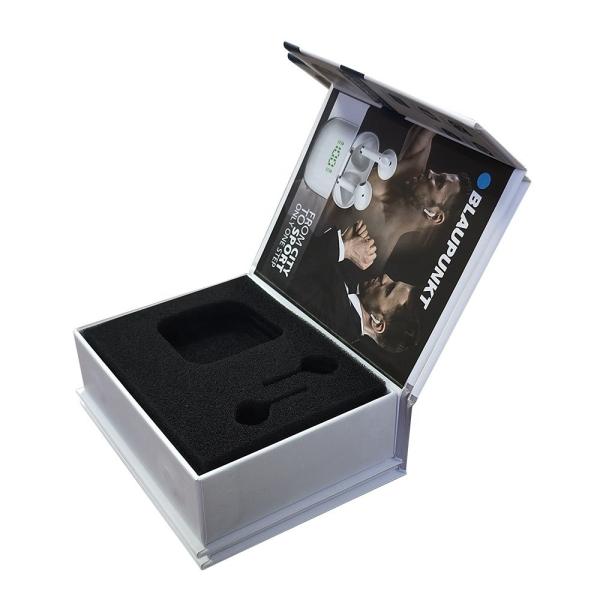 Portable Wireless Bluetooth Earphone Packaging Box , Luxury Magnet Paper Box With Sponge Insert