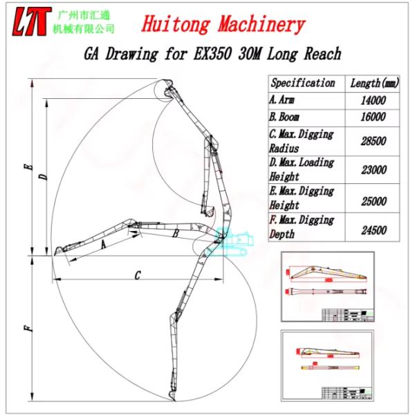24M Heavy Duty Long Reach Boom And Arm Dredging Extended Arm For 74 Ton Large Mining Excavator Fit CAT374GC EC750E PC750 SY750H XE750GK PRO For River Dredging Reservoir Reclamation Deep Foundation