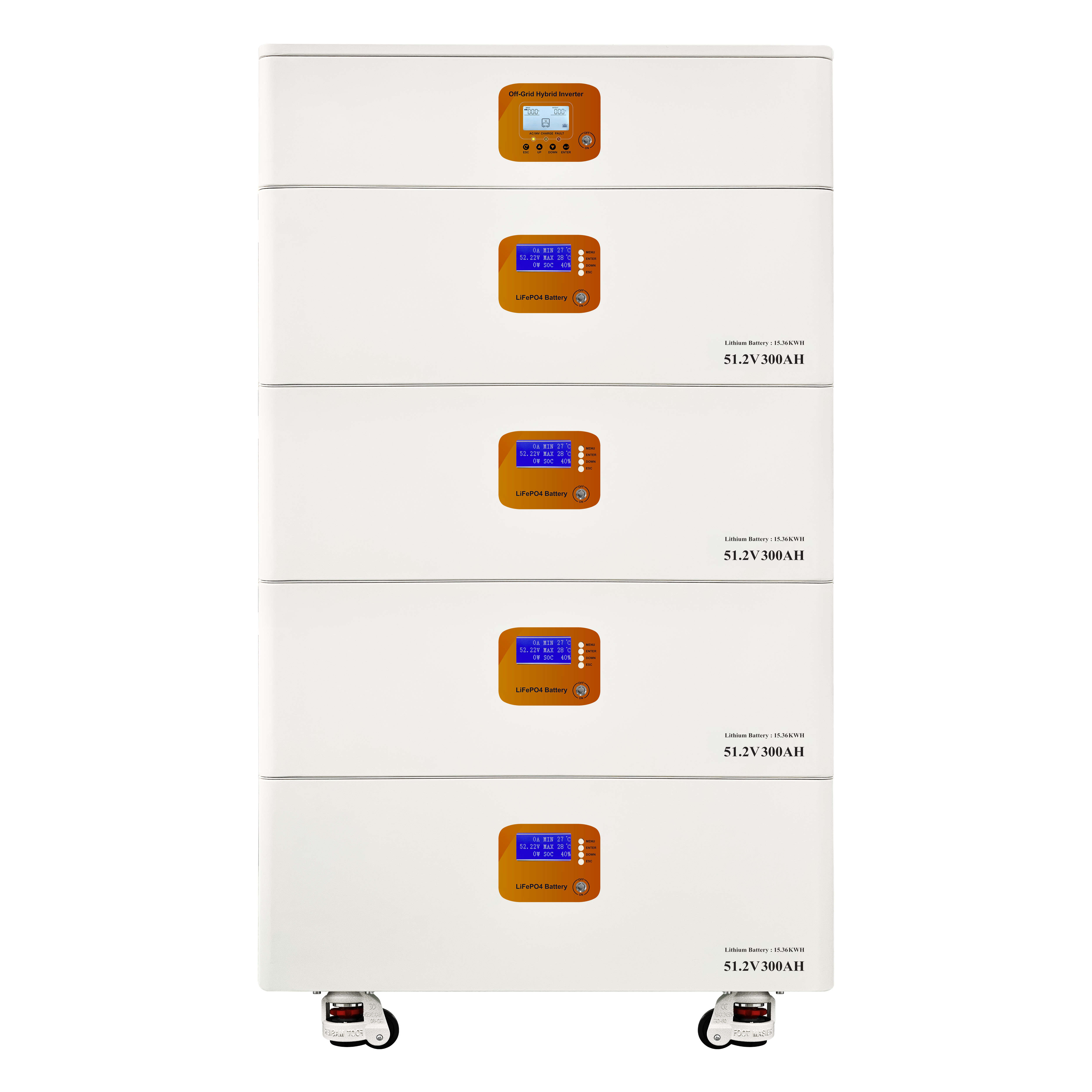 12KW Hybrid Inverter Parallel Up To 6 Units 51.2V Horizontal Stacked Solar Storage System expandable energy storage 15.36~61.44kWh capacity optional dual MPPT PV input