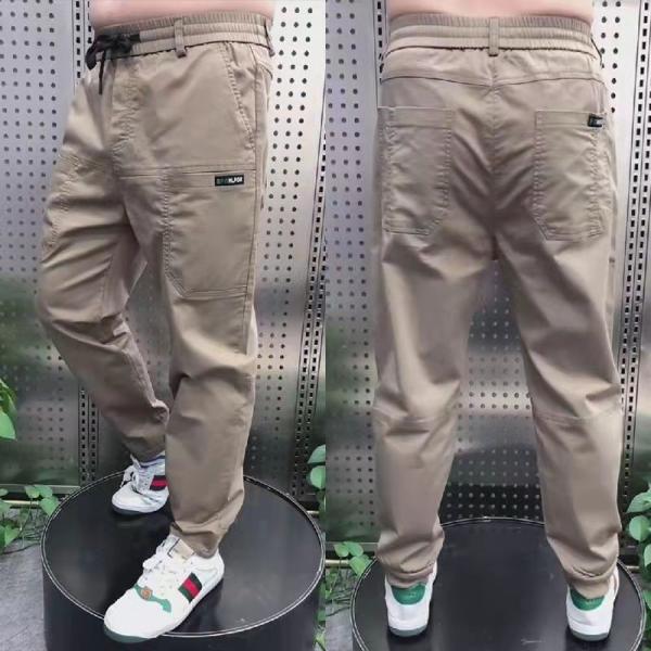 Flat Front Style Mens Cargo Pants InStock with Custom Buttons Loose Fitness Joggers