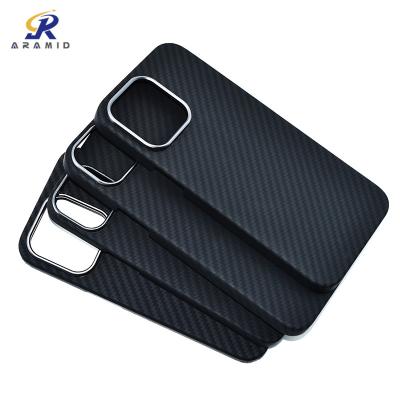 Caixa do telefone da fibra de Ring Camera Full Protection Kevlar Aramid do metal para o iPhone 14