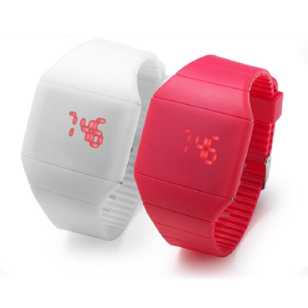 Waterproof Silicone Digital Led Watch , Electronic Movement Square Unisex Watches