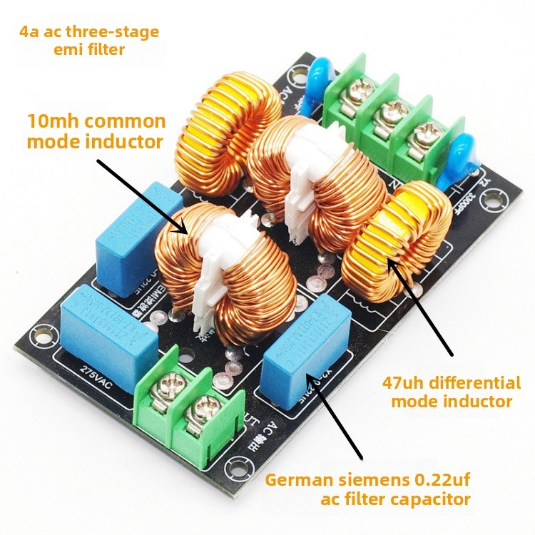 Three-stage EMI/EMC AC Filter Differential Mode Common Mode Electromagnetic Interference Power Amplifier Power Supply Filter