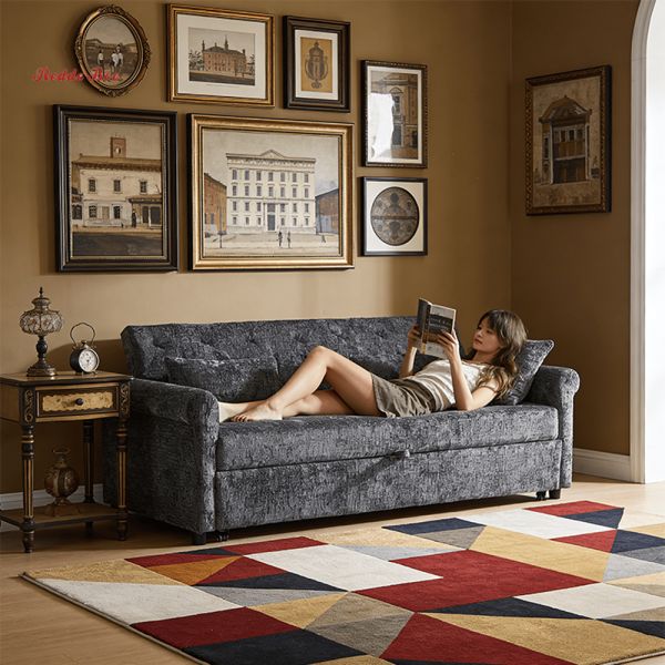 Redde Boo Convertible Sofa Bed with Chenille Fabric, Solid Steel Frame, and High Density Foam for Small Spaces