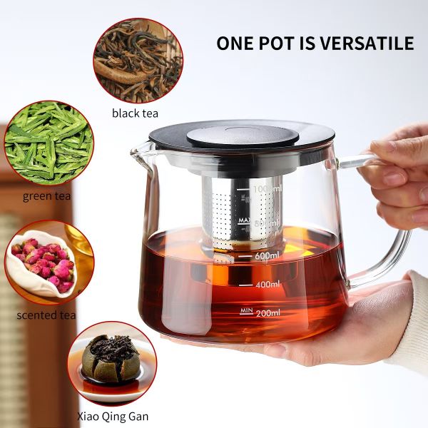 Custom Capacity Glass Teapot With Infuser 1500ml 50OZ Borosilicate Tea Kettle Stove Safe