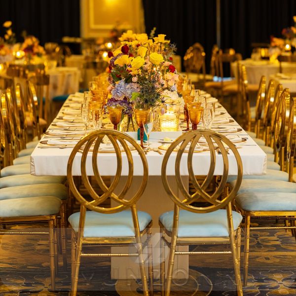 Luxury Golden Double Ring Orbit Chair for Events Weddings Hotels Restaurants Outdoor Bars-Stainless Steel Rental Chair