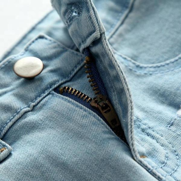 Light Blue Slim Fit Girls Adjustable Waist Jeans Pant With Lace On Hem