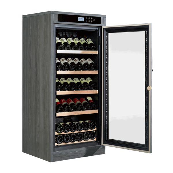 Solid Wood Wine Cooler Cabinet with Digital Temperature Control LED Lighting and Lockable Door