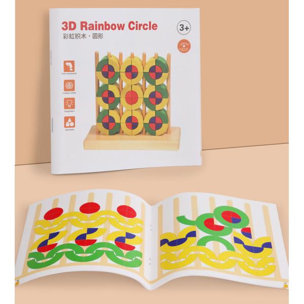 Preschool Interactive Montessori Educational Toy BPA Free Rattles Teether 3D Wooden Rainbow Blocking Rings
