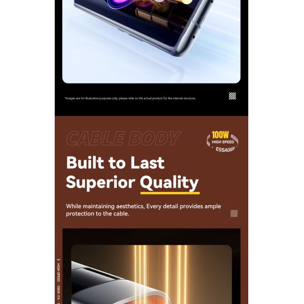 ESSAGER ES-X61 USB A to C Cable 100W Fast Charging Grey