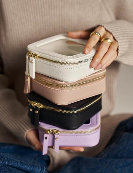Small Cosmetic Bag for Purse Mini Makeup Bag for School Cute Clear Make Up Pouch for Travel Tiny Leather White Make Up O