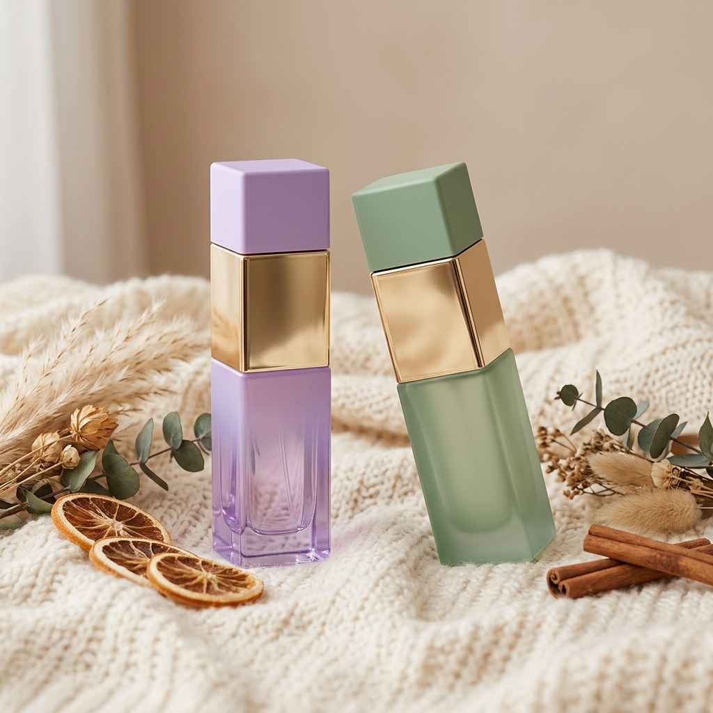 30ml Rectangle Glass Perfume Bottles Crimp Neck Plastic Square Cap for Perfume