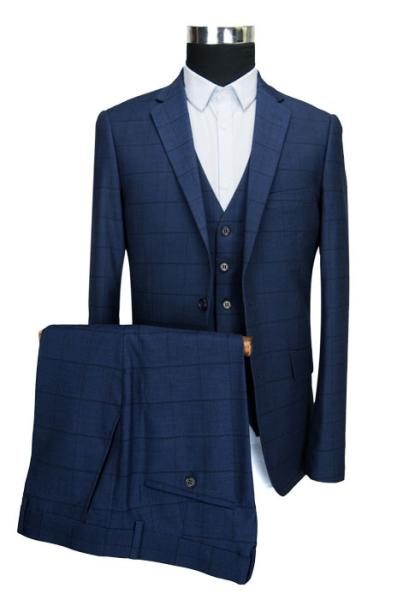 Slim Fit Three Piece Suit Adults Business Navy Checkpolyester Viscos Elastane