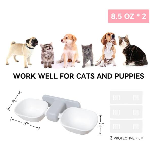 ABS Adjustable Cat Water Bowl Wall Mounted No Spill 8.5 Oz