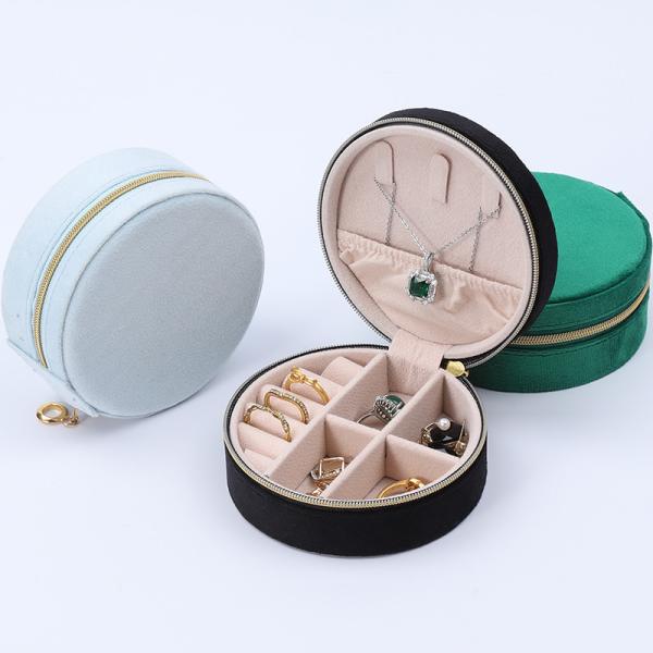 Round Shaped Soft Velvet Jewelry Storage Box Organizer Zipper Bag For Travel