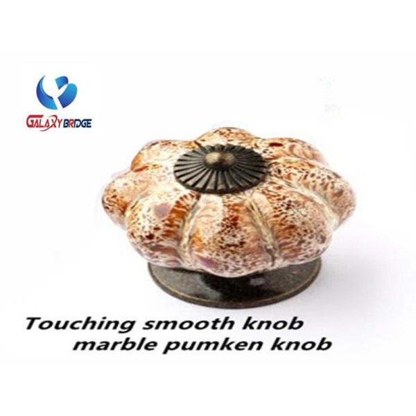 Colorful Pumpken Shape Ceramic Cupboard Door Knobs Porcelain Antique Bronze Crack Marble Pattern Knobs