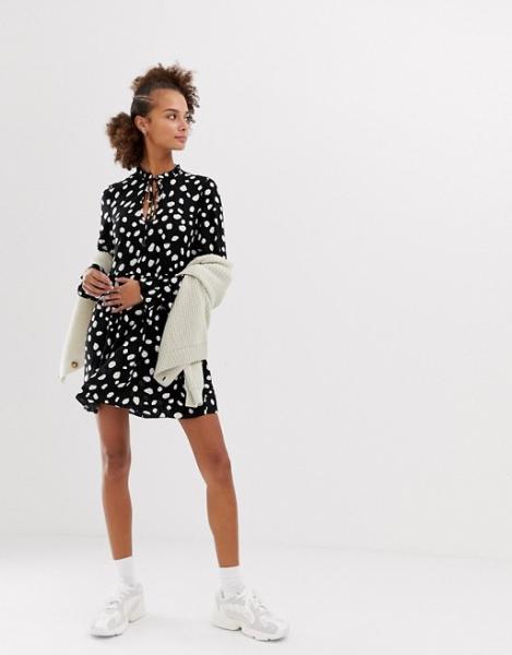 OEM new design long sleeve spot print mini smock dress for girls