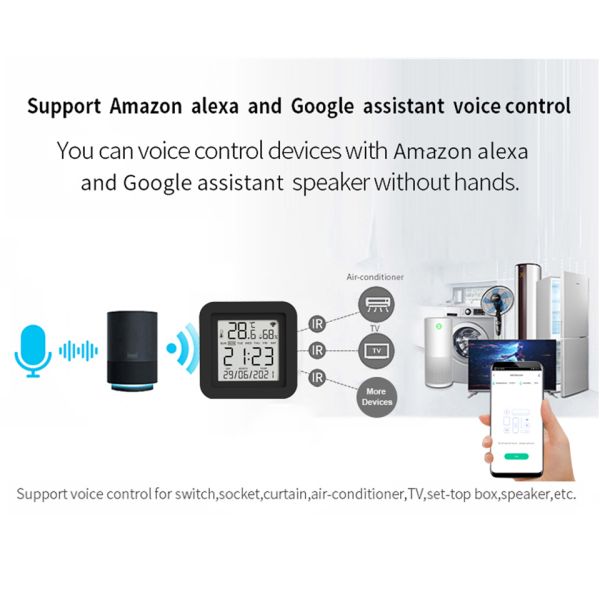 SIXWGH 3-in-1 Smart Home Automation Device Tuya Wi-Fi IR Remote Control LCD Screen Temperature Humidity Sensor Voice Control