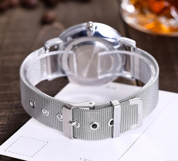 Swiss Movt Quartz Stainless Steel Watch PVD Coating With Leather Watch Band