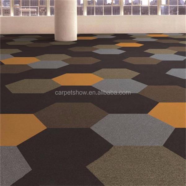 550g/sqm Pile Weight Office Hexagon Shape Nylon Decorative Carpet Tiles for Flooring