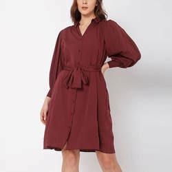                  Long Sleeve Ladies Dress Button Front Knee Length Dress for Women Clothing Manufacturers Elegant Custom Logo Lapel Shirt Dresses             