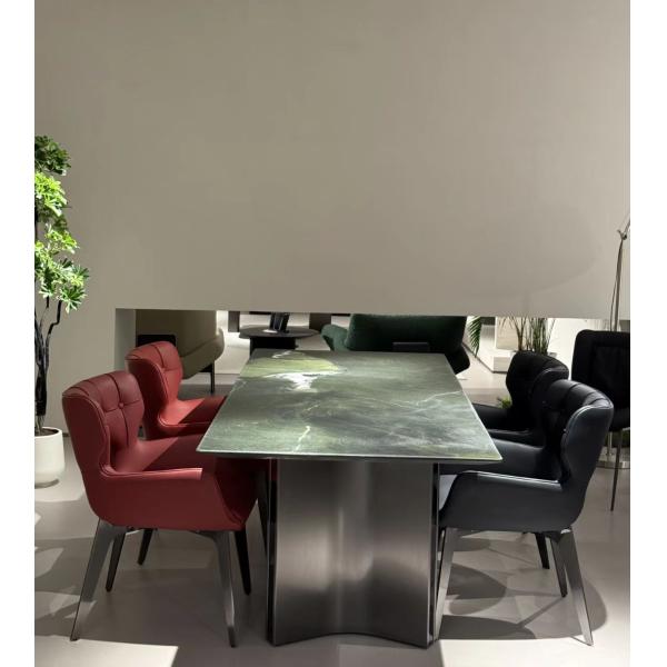 Brazilian Avocado Green Marble Long Dining Table - Elegant Modern Luxury Natural Stone Centerpiece