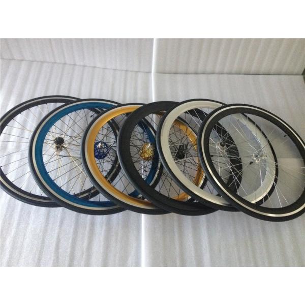 43mm Anodized Blue Flip Flop Fixed Gear Road Bike Wheel Set with Colorful Spokes