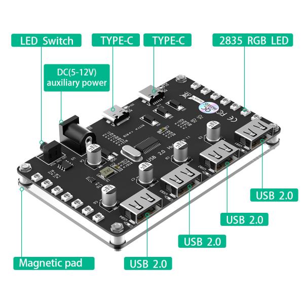 Type C 4 Port USB 2.0 Hub Expansion Cards Circuit Board